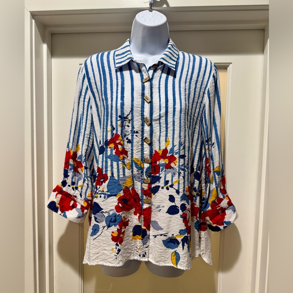 Multiples Pm Petite Medium High-Low Textured Stri… - image 2